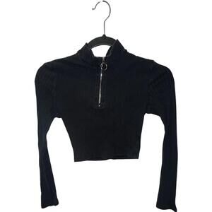 SHEIN Black Ribbed Long Sleeve Crop Top with Zipper